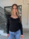 Gold Button LS Top - Black