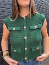 Selena Button Knit Top - Dark Green