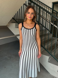 Ivory Sweater Vertical Stripe Midi Dress