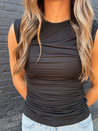Elevated Asymmetric Ruched Comfort Tank - Black
