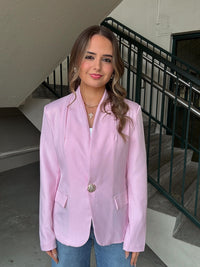 Gold Accent Button Pink Blazer