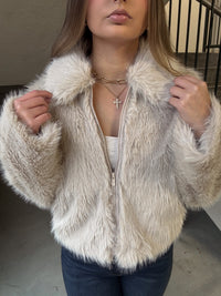 Zip Up Fur Jacket - Champagne