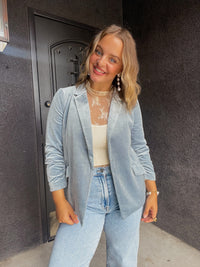 Dusty Blue Velour Blazer