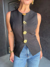 Luxe Gold Button Peplum Vest