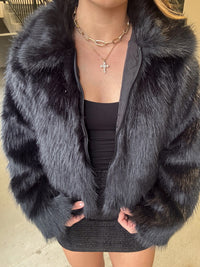 Zip Up Fur Jacket - Black