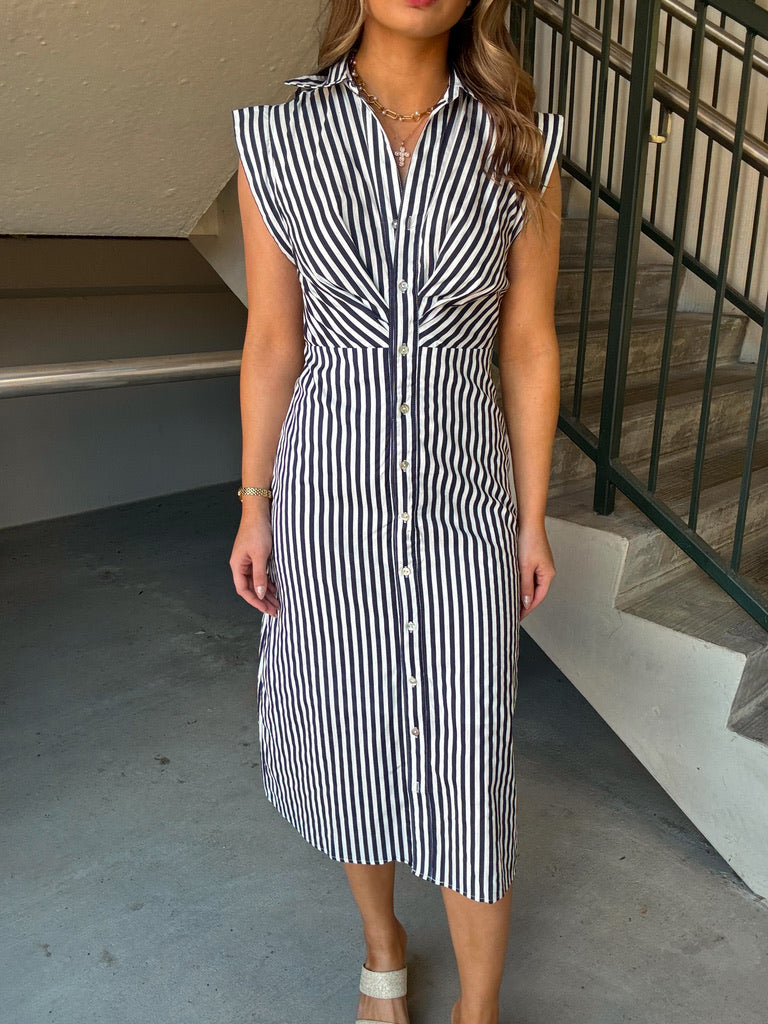 Pinch Striped Button Down Midi Dress