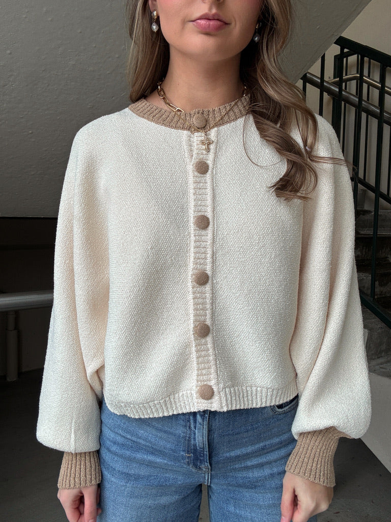 Two-Tone Dolman Cardigan: Cream