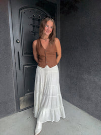 Smocked High Waisted Skirt - Dove
