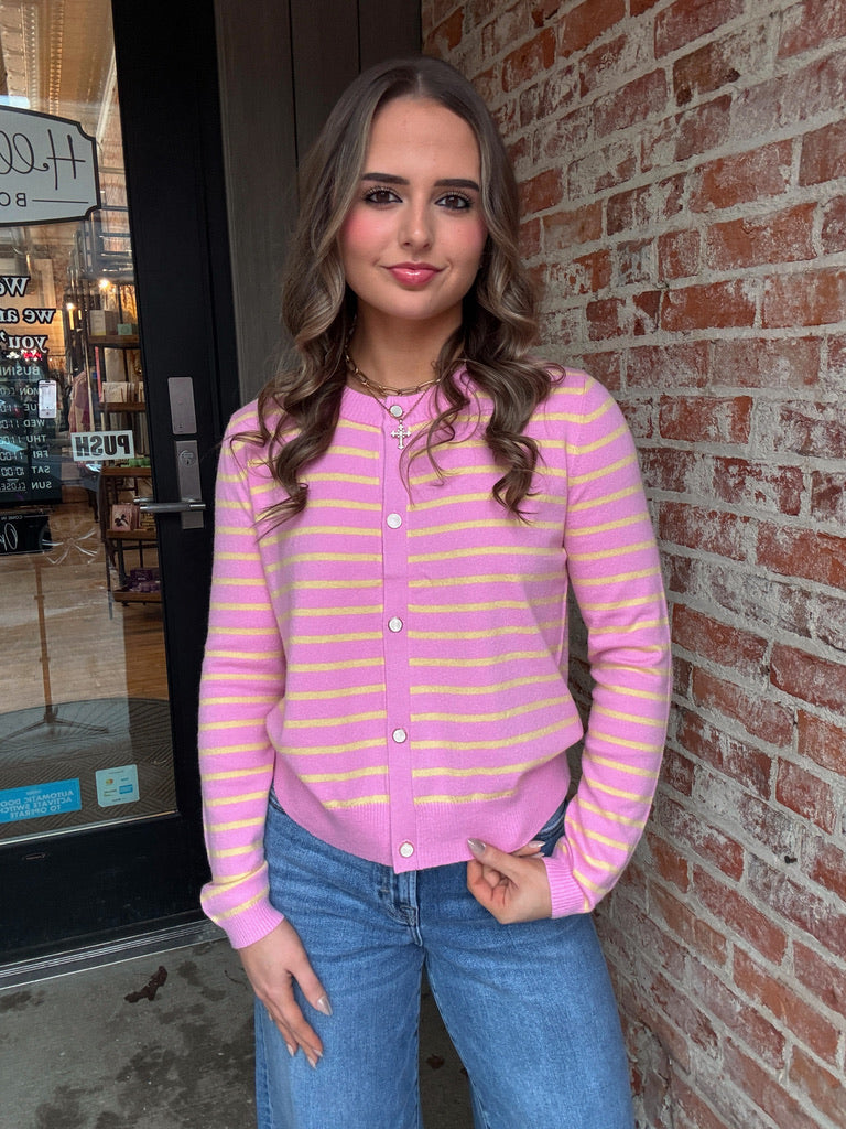 Stripe Pattern Front Button Cardigan