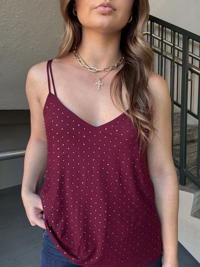 Gem Studded Loose Cami - Burgundy