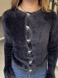 Ribbon Rhinestone Button Details Cardigan