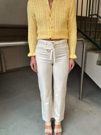 HIDDEN Ella Ecru Wash Tie Waist Clean Wide Straight Jeans