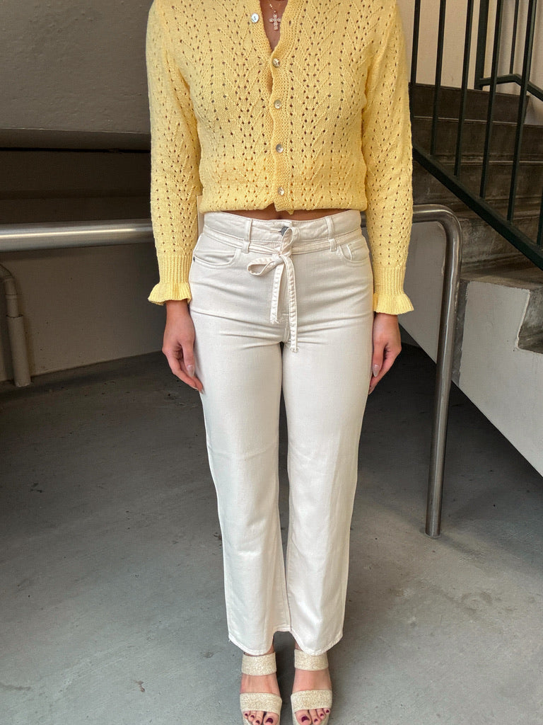 HIDDEN Ella Ecru Wash Tie Waist Clean Wide Straight Jeans