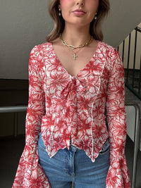 Retro Flare Sleeve Floral Top