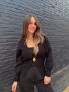 Gold Button Cardigan - Black
