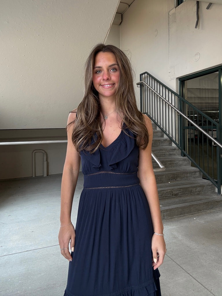 Lace Trim Ruffle Tiered Maxi Dress