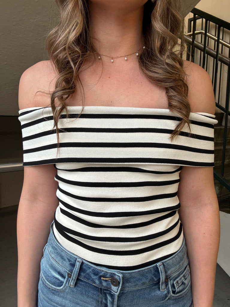 Kerry Striped Off Shoulder Knit Top