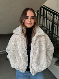 Textured Zip Up Fur Coat