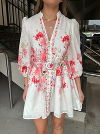 Long Sleeve V-Neck Floral Mini Dress