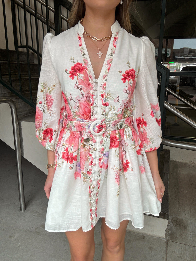 Long Sleeve V-Neck Floral Mini Dress