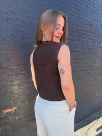 Selena Button Knit Top - Brown