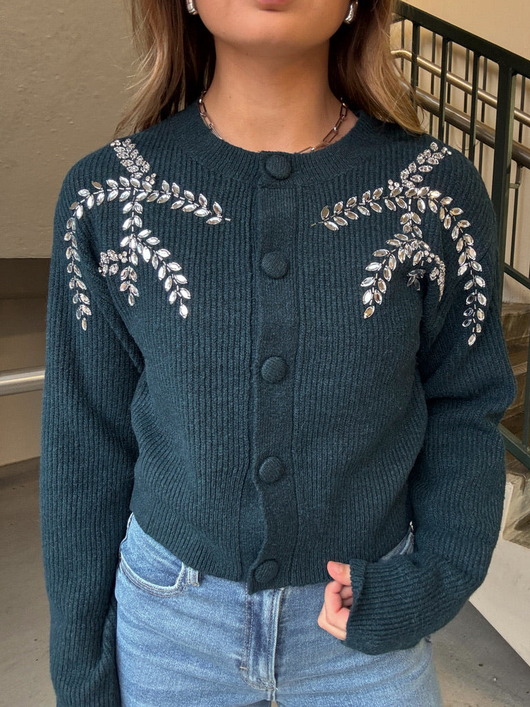 Cardigan With Leaf Embellishment