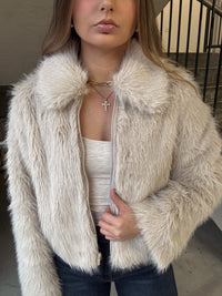 Zip Up Fur Jacket - Champagne
