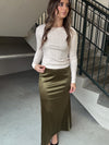 Lidia Solid Satin Skirt - Olive