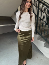 Lidia Solid Satin Skirt - Olive