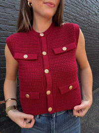 Selena Button Knit Top - Burgundy