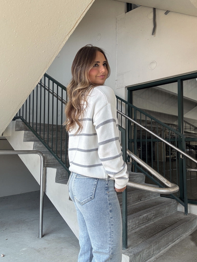 Z Supply Boyfriend Striped Sweater - White