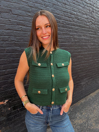 Selena Button Knit Top - Dark Green