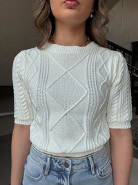 Jules Cable Knit Puff Sleeve Top