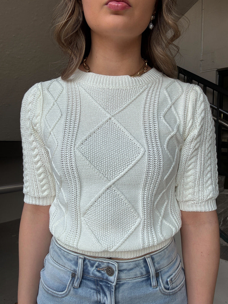 Jules Cable Knit Puff Sleeve Top