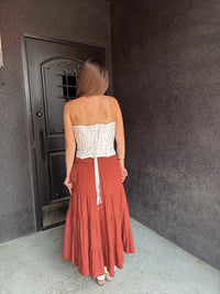 Smocked High Waisted Skirt - Cinnamon