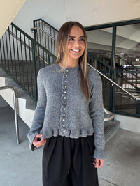 Knit Ruffle Cardigan - Heather Grey