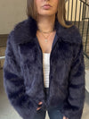 Zip Up Fur Jacket - Navy