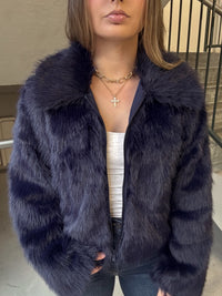 Zip Up Fur Jacket - Navy