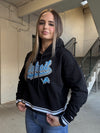 Black Cropped Detroit Lions Hoodie w/ Striped Hem
