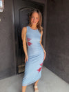 Blue Mesh Midi Dress