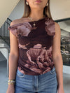 Floral Mesh Twist Strap Top