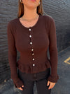 Ruffle Hem Cardigan - Espresso