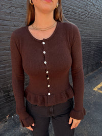 Ruffle Hem Cardigan - Espresso