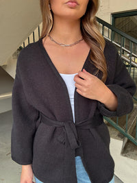 Waist Tie Black Cardigan