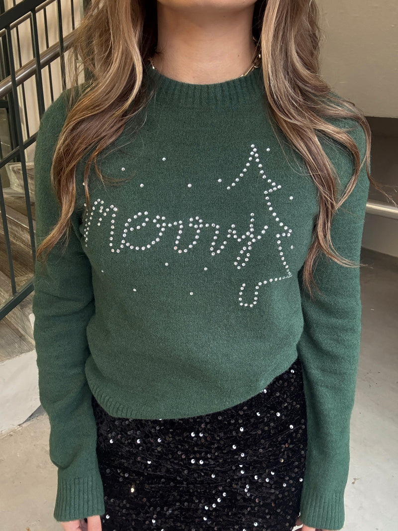 Round Neck Green Merry Sweater