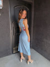 Blue Mesh Midi Dress