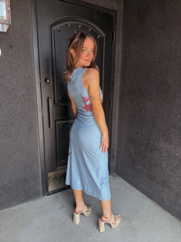 Blue Mesh Midi Dress
