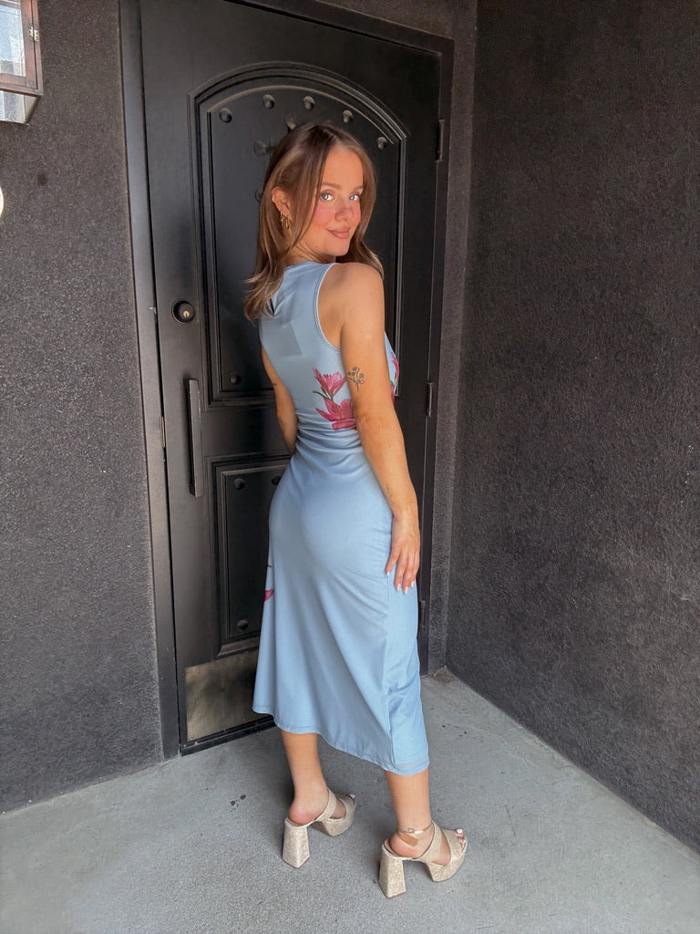 Blue Mesh Midi Dress