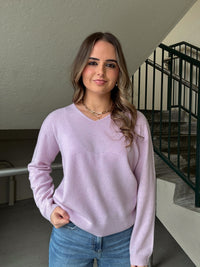 Lightweight V-Neck Wool Sweater - Purple