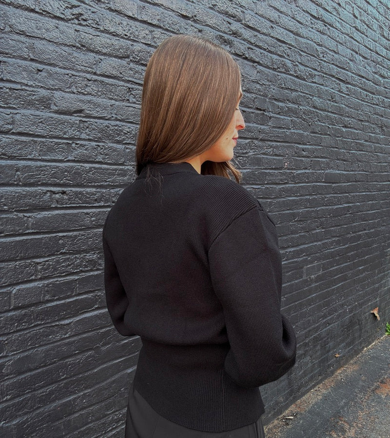 Gold Button Cardigan - Black